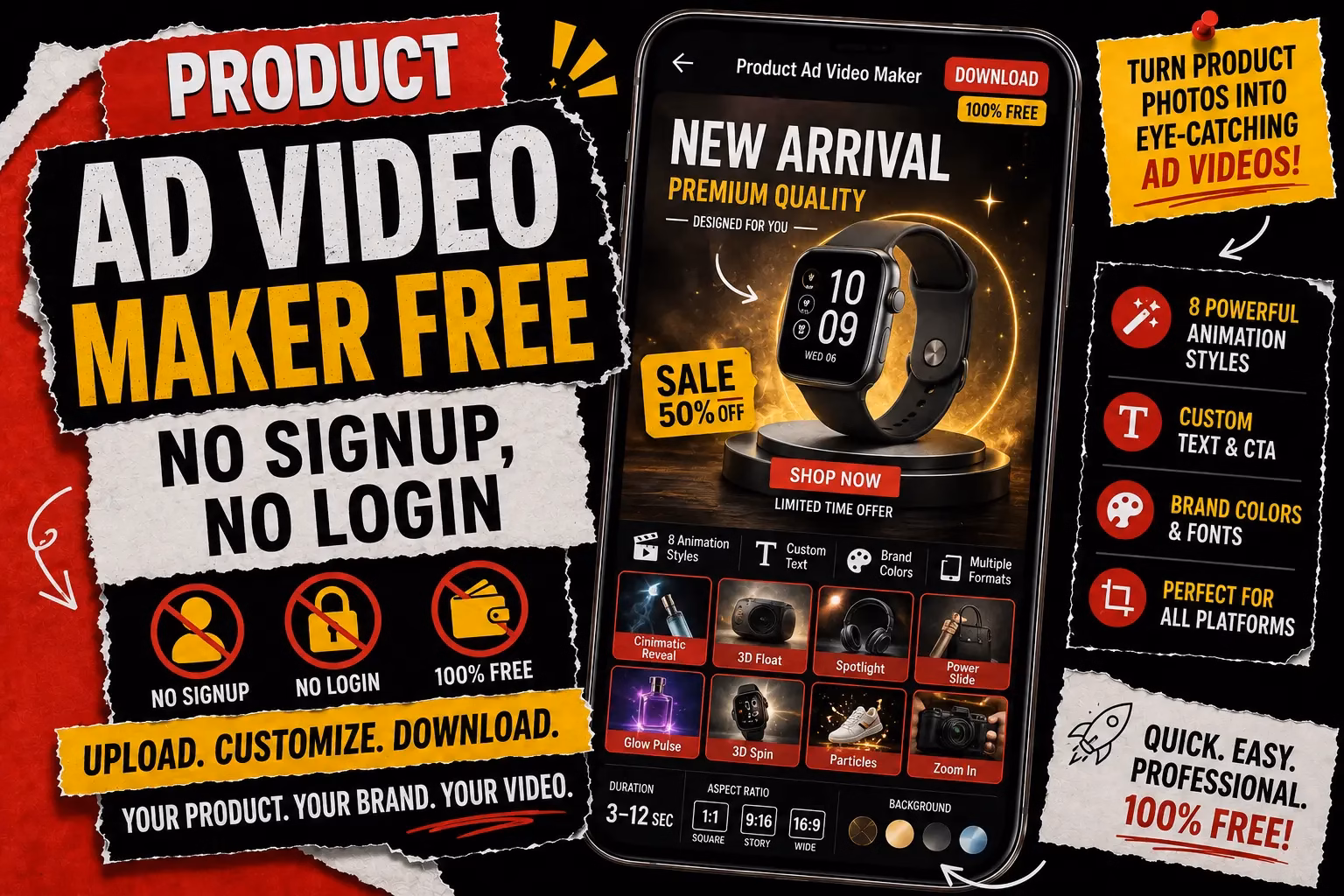 Product Ad Video Maker Free — No Signup, No Login 1 product ad video maker free